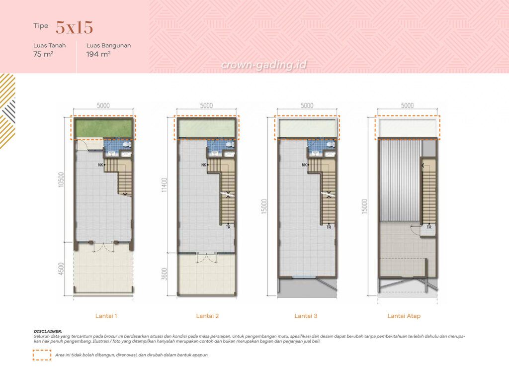Denah Ruko Gading Bulevar Summarecon Crown Gading 5x15