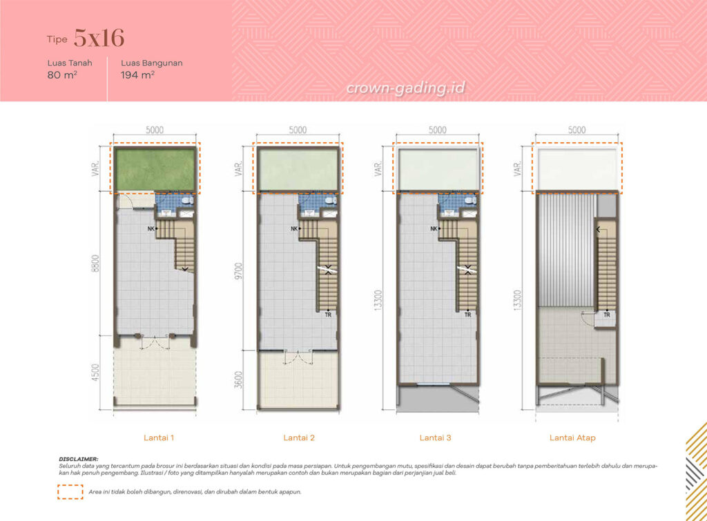 Denah Ruko Gading Bulevar Summarecon Crown Gading 5x16